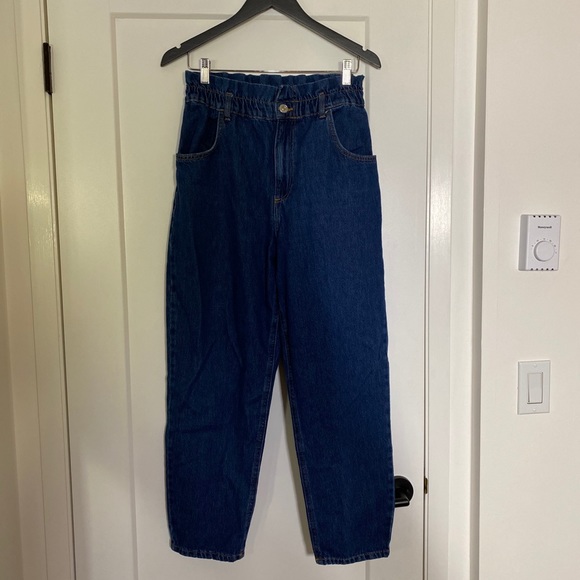 Zara High Rise Paper Bag Slouchy Loose Jeans Blue - Picture 2 of 9